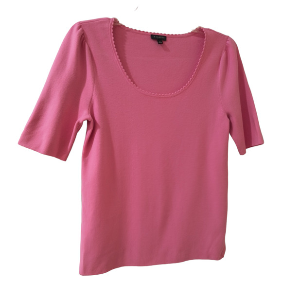 Talbots Half Sleeve Knit Top Women's Sz S Pink Scalloped Neck Base Layer Popover - Picture 9 of 12